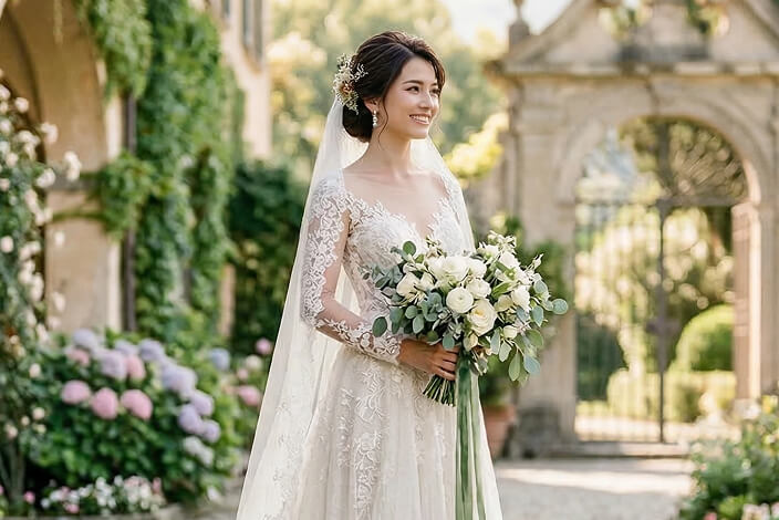 ウェディングドレスのカタログ用モデル撮影